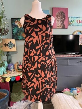a new day Black and Rust Abstract Midi Shift Dress